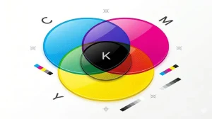 Abstract CMYK cyan magenta color model concept for printing with ink splashes and halftone dots
