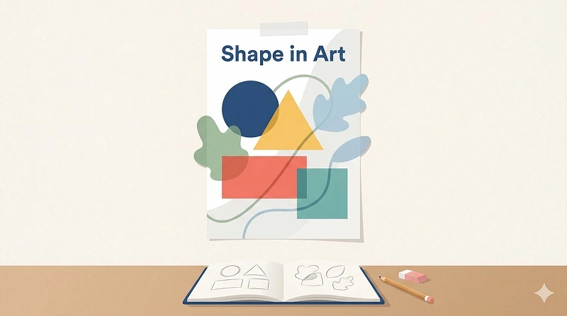 Abstract composition of simple geometric and organic shapes illustrating the definition of shape in art