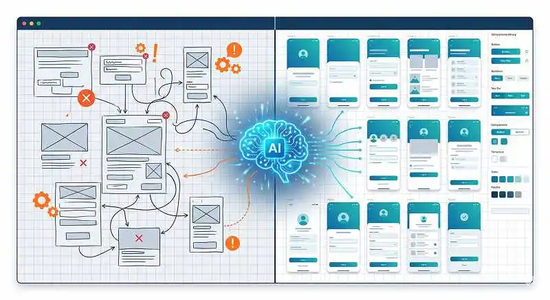 Concept illustration of the engineering challenges behind AI-generated Figma screens