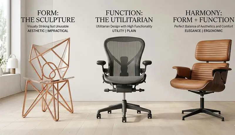 Comparison of design focused on style only, function only, and balanced design