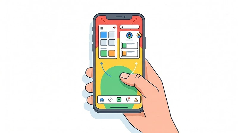Comparison of overloaded bottom navigation bar versus ideal number of items in mobile app UX