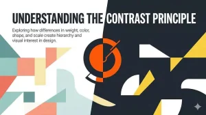Contrast principle in graphic design with bold visual differences in color, size, shape, and typography.