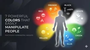 Abstract human silhouette surrounded by 7 powerful colors showing how colors manipulate people psychologically