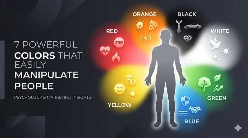 Abstract human silhouette surrounded by 7 powerful colors showing how colors manipulate people psychologically