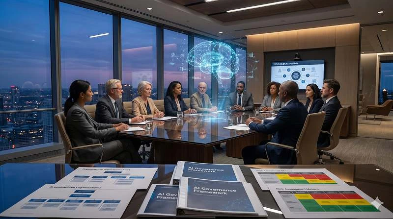 Boardroom leaders overseeing AI transformation as a governance challenge, not just a technology issue