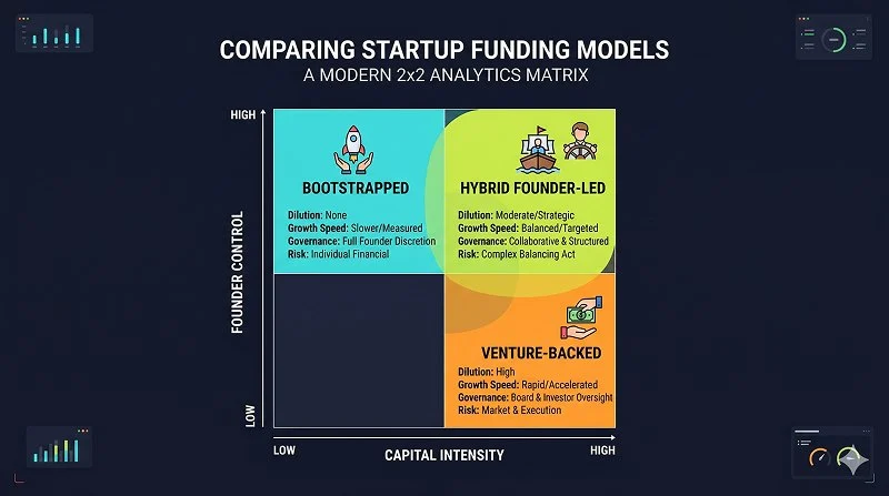 Founder-led startup fundraising strategy with founder at the center balancing investors and company growth