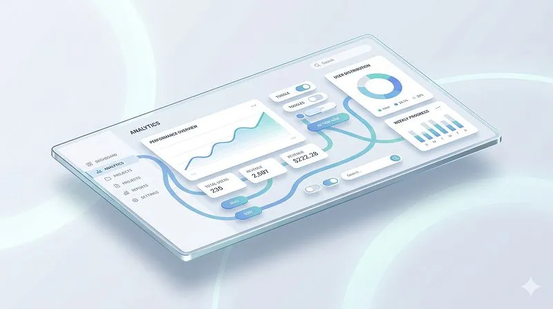 Illustration of the Gestalt principle of continuity applied to a clean modern UI interface