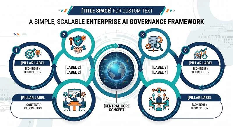 Infographic framework for enterprise AI governance with clear steps and components